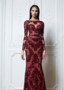 Sheath dress burgundy with lace