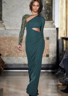 Evening dress green floor with sleeves