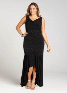 Plné čierne večerné šaty s asymetrickou sukňou