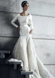 Morská panna svadobné šaty s rukávom