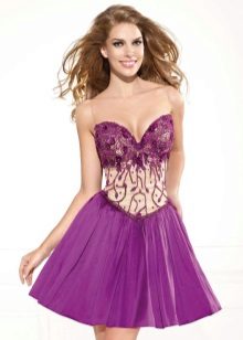 Pilna violetinė trumpa vakarinė suknelė