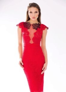 Midi Red Lace Evening Dress