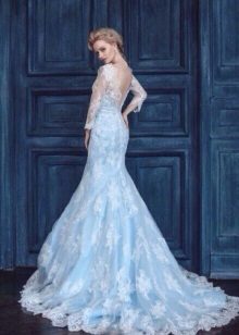 فستان زفاف ازرق مع دانتيل