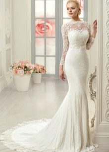 Сватбена рокля с дълги ръкави русалка дантела