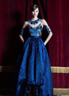 Blue evening dress with embroidery