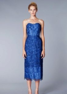Blue Midi Lace Evening Dress