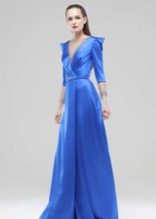 Evening blue dress with sleeves