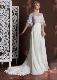Gaun pengantin dengan bahagian atas renda tidak cantik