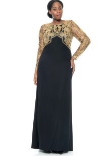 Черна вечерна рокля със златен боди за пълен на сватба