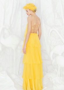 فستان سهرة عاري الذراعين أصفر