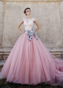 Wedding dress with a pink skirt