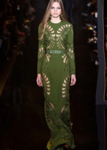 Green Perforated Evening Dress