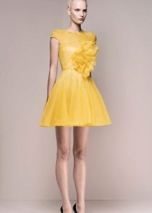 akşam sarı kısa elbise 2016