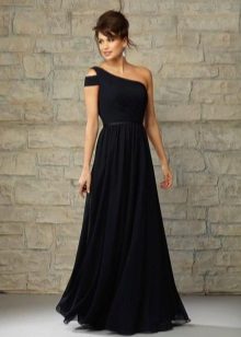 Čierne jednoramenné večerné šaty pre ženy nad 40 rokov