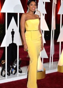 Vestido de noche amarillo con mangas para mujer 40 años.