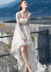 Trumpa nėrinių priekinė vestuvių suknelė ilga nugara