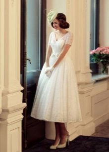 Short Sleeve Midi Wedding Dress