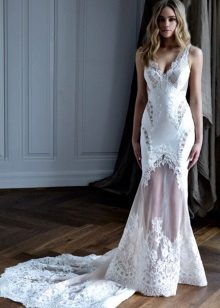 Straight wedding dress with lace train