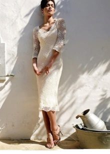 Vestido De Noiva De Malha Curto De Crochê