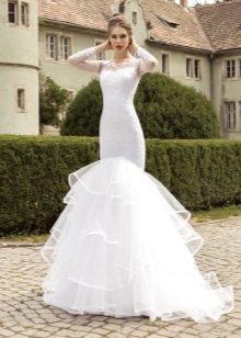 Бяла русалка сватбена рокля с пълна пола