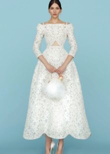 Balta Midi mežģīņu kāzu kleita
