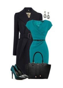 Gaun Turquoise dengan aksesori hitam