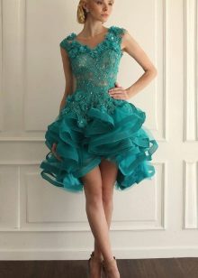 שמלת תחרה קצרה ומרופדת בצבע טורקיז