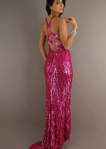 שמלה ארוכה בצבע פוקסיה עם חתך נצנצים יוצא דופן