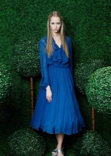 Синя рокля от шифон