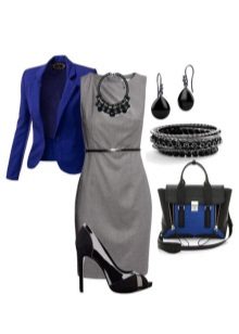 Μπλε παπούτσια και ένα γκρίζο σακάκι φόρεμα