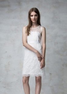 Φόρεμα μανδύα βράδυ στα γόνατα λευκό δαντέλα