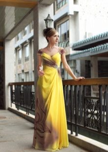 Brązowa żółta sukienka