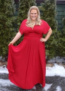 Vestido vermelho vestido longo até o chão para mulheres acima do peso