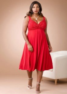 Červená silueta šaty pod kolenom pre ženy s nadváhou