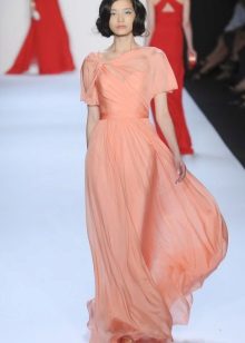 Peach Chiffon Floor-Length Dress