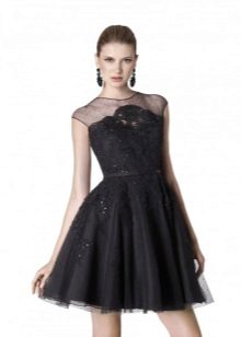 Crna čipkana puffy haljina haljine