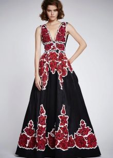 A-line černé květinové tiskové šaty