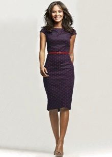 Blue office sheath dress with a contrast strap