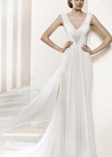 Perdeli Beyaz Yunan Elbisesi