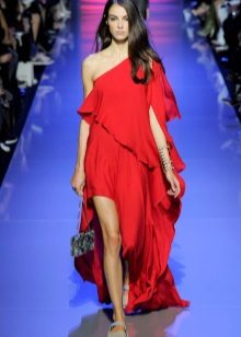 فستان أحمر كتف يوناني