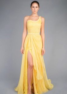 Váy Hy Lạp trên một vai màu vàng