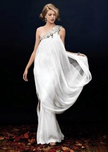 Robe de mariée une épaule de style grec avec strass