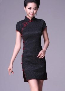 Qipao preto vestido de noite mini comprimento