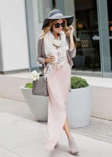 Gray cardigan to a pink dress