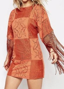 Short embroidered terracotta dress