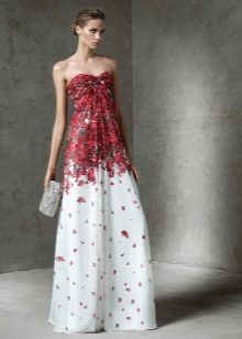 Gaun putih dengan cetakan burgundy