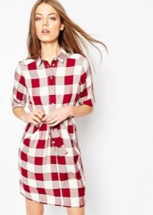 Red and White Check Shirtdress