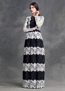 Crno-bijela prugasta čipkana haljina