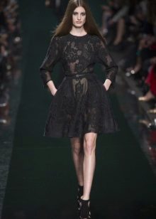 Black A-Line Dress Lace Pendek