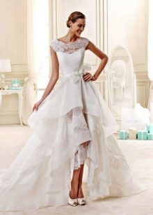 Къса предна дълга задна дантелена сватбена рокля